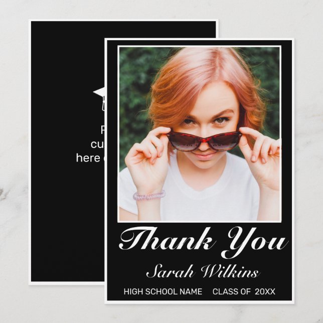 Modern minimalist Black Studenten Photo Tack Kort (Fram/baksida)