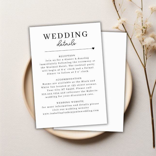 Modern Minimalist Black White Bröllop-informations Inbjudningar (Modern Minimalist Black White Wedding Details Card)