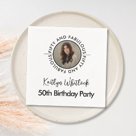 Modern Minimalist Black White Fifty and Fabulous Pappersservett