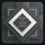 Modern Minimalist Black & White Geometric Wedding  Fyrkantigt Klistermärke<br><div class="desc">Refined and striking, this Minimalist Black Geometric Wedding Sticker features a bold, layered diamond composition in deep black, crisp white, and soft textures that echo luxury and simplicity. Designed for the modern couple, its clean lines and contrasting tones lend an effortlessly elegant touch to any upscale wedding theme—from monochrome soirées...</div>