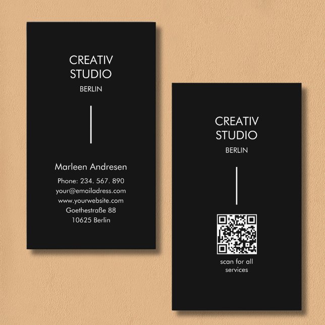 Modern Minimalist Black White QR Code Visitkort (Modern Minimalist Black White QR Code Business Card)