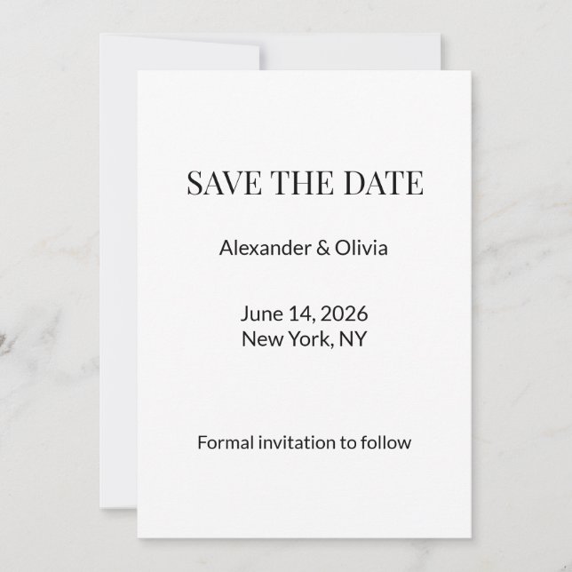 Modern Minimalist Black White Save the Date (Framsida)