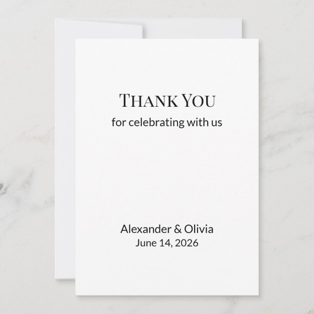 Modern Minimalist Black White Wedding Thank You  Tack Kort (Framsida)