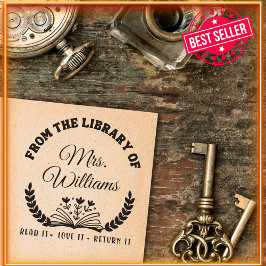 Modern Minimalist Blad "Från Biblioteket" Självfärgande Stämpel