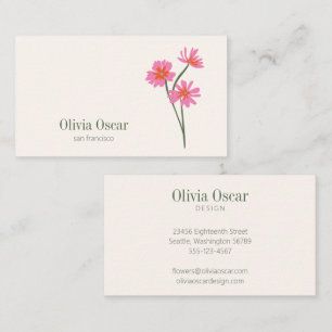 Modern minimalist blommor rosa grön blomster visitkort