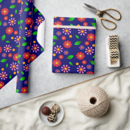 Modern minimalist blomster Mönster medium mörkblå Presentpapper