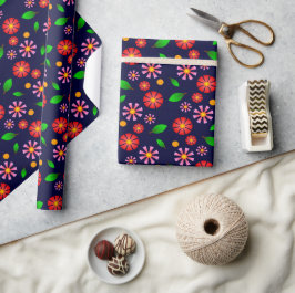 Modern minimalist blomster Mönster mörkblå Presentpapper