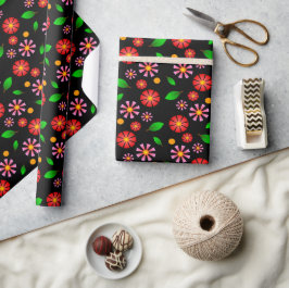 Modern minimalist blomster Mönster svart bakgrund Presentpapper