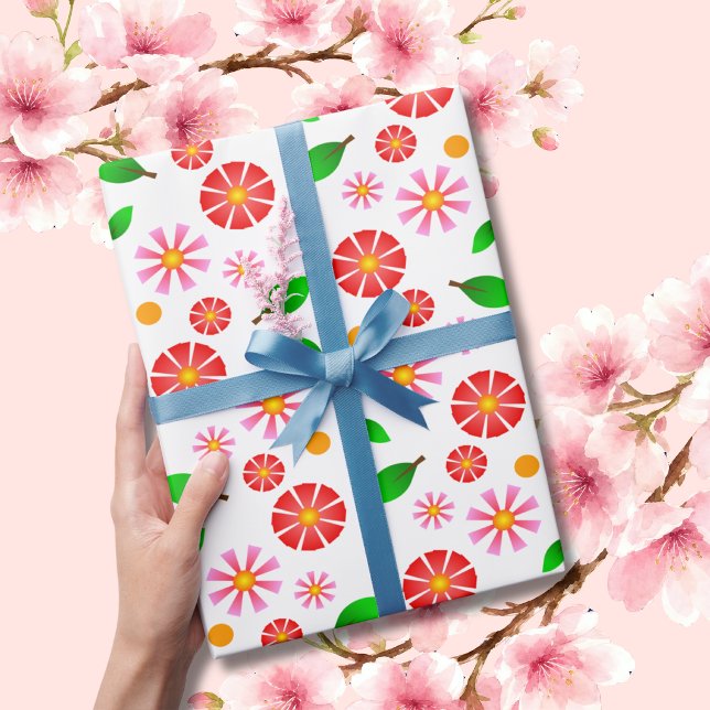Modern minimalist blomster Mönster vit bakgrund Presentpapper (Skapare uppladdad)
