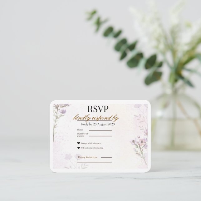 Modern minimalist blomster-RSVP-kort | Lavendelros Tilläggskort (Stående Fram)