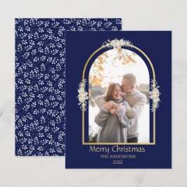 Modern minimalist blomsterbåge foto Royal blå Julkort