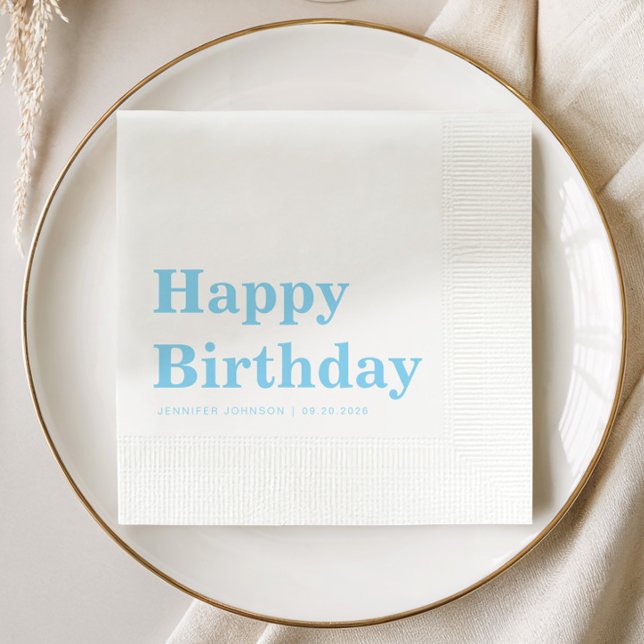 Modern Minimalist Blue Birthday Pappersservett (Modern Minimalist Blue Birthday Napkins)