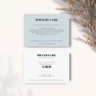 Modern Minimalist Blue Jewelry Care Insert Card Tilläggskort
