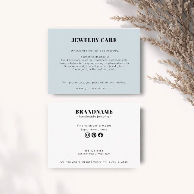 Modern Minimalist Blue Jewelry Care Insert Card Tilläggskort (Skapare uppladdad)