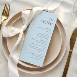 Modern Minimalist Blue Plum Elegant Wedding Menu Meny<br><div class="desc">Set the tone for your wedding reception or special event with this timeless and elegant printed menu design. Featuring a soft icy blue and plum layout with sophisticated script accents, this menu adds a refined touch to your table settings while guiding your guests through a delightful dining experience. Perfect for...</div>
