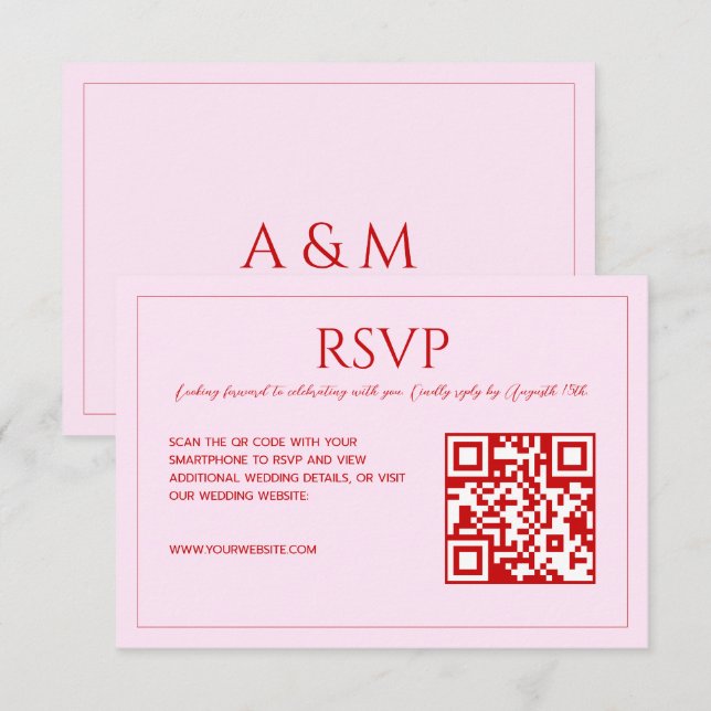 Modern minimalist blush pink and red wedding  OSA kort (Fram/baksida)