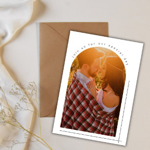Modern Minimalist Boho Arch Photo Simple Bröllop Inbjudningar