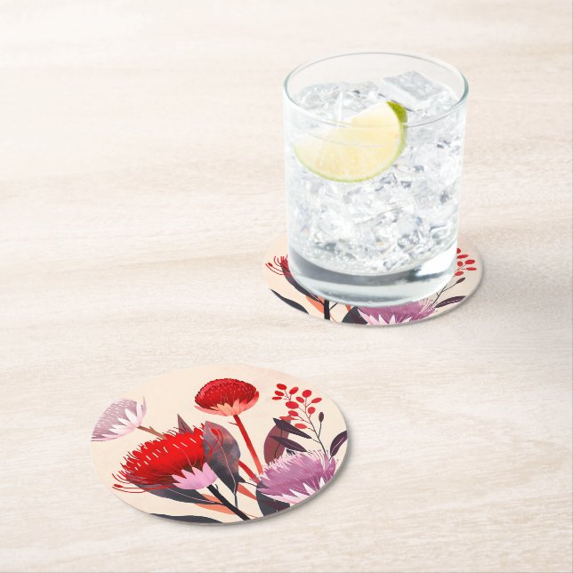 Modern Minimalist Boho Blommig Botanisk Underlägg Papper Rund (Insitu)