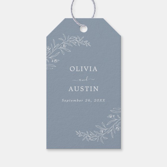 Modern minimalist Boho Dusty Blue Bröllop Presentetikett (Framsidan)