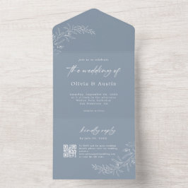 Modern minimalist Boho Dusty Blue QR Code Bröllop