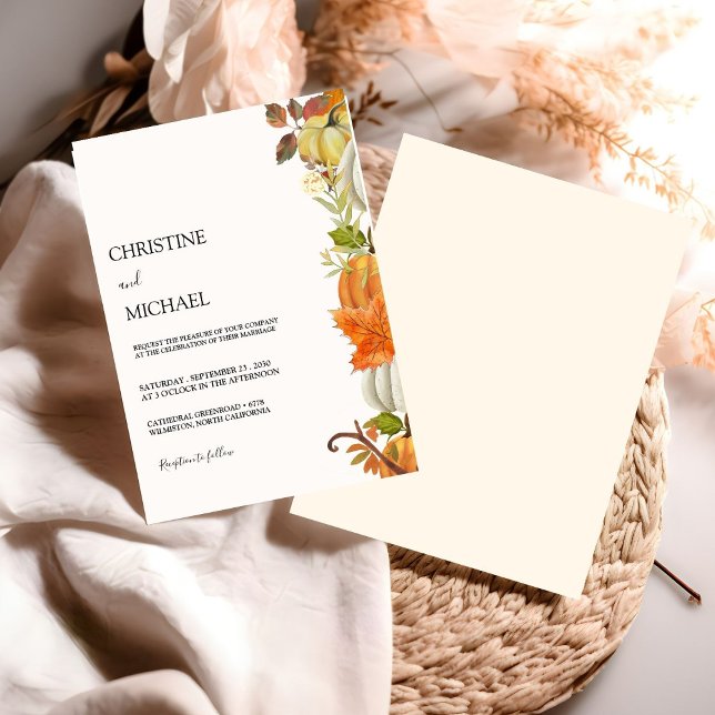 Modern minimalist Boho Fall Pumpkin Bröllop Inbjudningar (Skapare uppladdad)