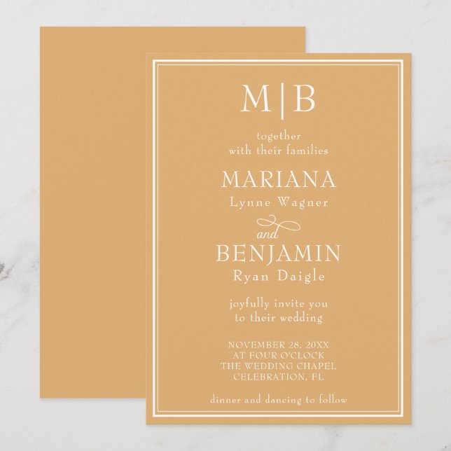Modern minimalist boho gul bröllopsfest inbjudningar (Fram/baksida)