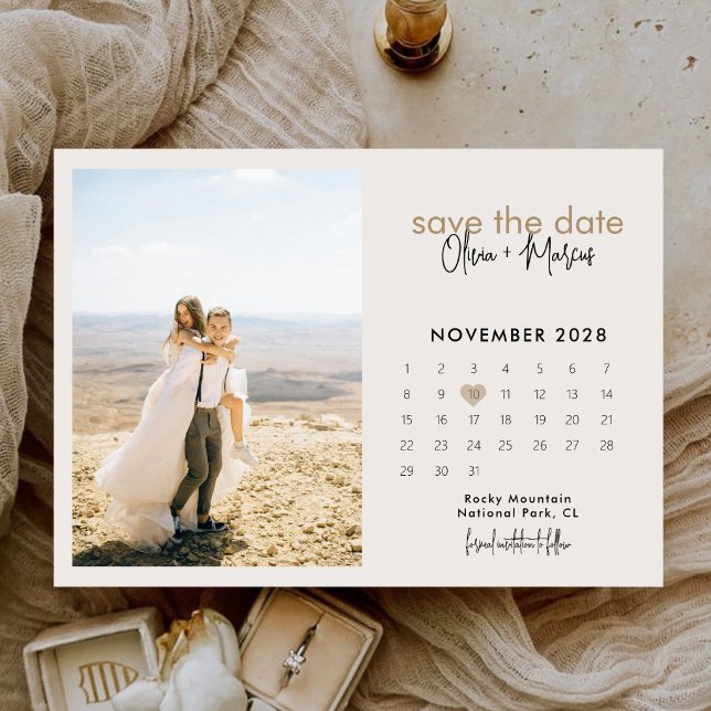 Modern minimalist boho kalender bröllopsfoto spara datumet (Skapare uppladdad)