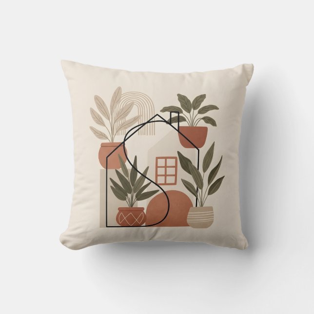 Modern minimalist boho krukväxt hem kudde (Framsida)