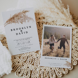 Modern minimalist Boho Pampas Grass Bröllop Inbjudningar