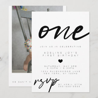Modern Minimalist Boho Photo First Birthday Inbjudningar