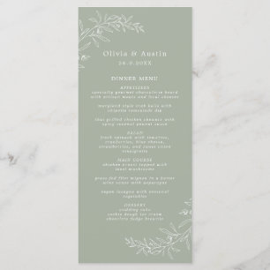 Modern Minimalist Boho Sage Grönt Bröllop Meny