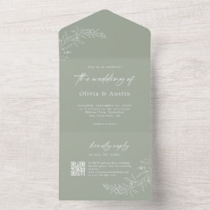Modern Minimalist Boho Sage Grönt QR Code Bröllop