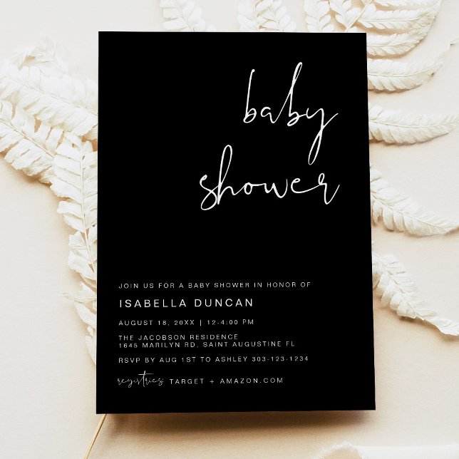 Modern minimalist boho svart baby shower inbjudningar (Skapare uppladdad)