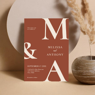 Modern minimalist Boho Terracotta Bröllop Inbjudningar