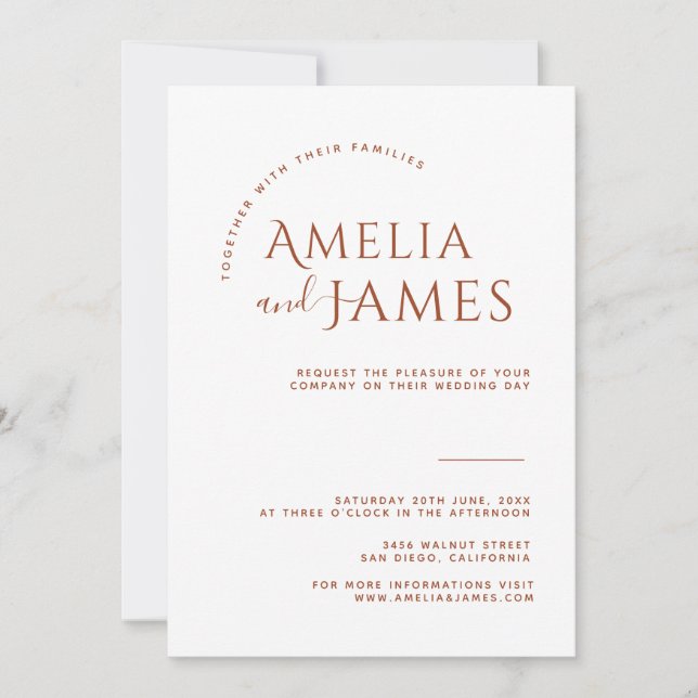 Modern Minimalist Boho Terracotta-foto Bröllop Inbjudningar (Framsida)