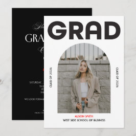 Modern minimalist bold black typography grad 2026  inbjudningar