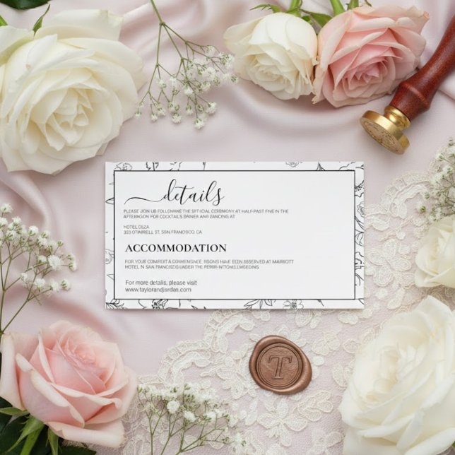 Modern Minimalist Botanical Wedding Details Card Tilläggskort (Skapare uppladdad)