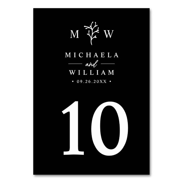 Modern minimalist botanisk monogram bröllop bordsnummer (Framsidan)