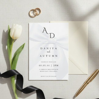 Modern Minimalist Bow Black & White Wedding Inbjudningar