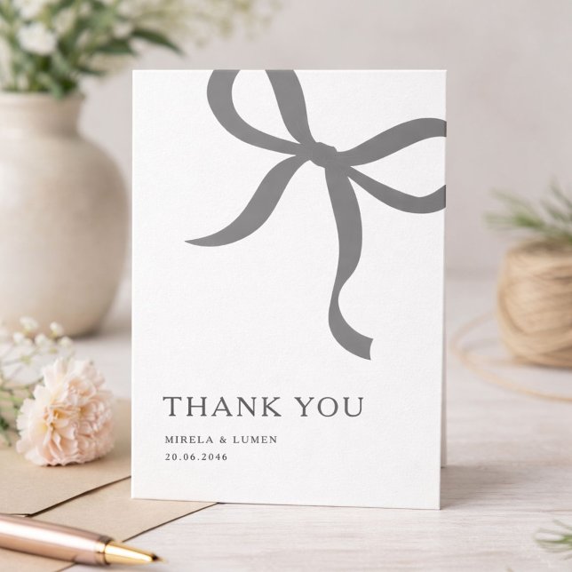 Modern Minimalist Bow Wedding Thank You Card Tack Kort (Skapare uppladdad)