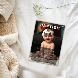 Modern minimalist Boy Baby Photo Baptism Inbjudningar