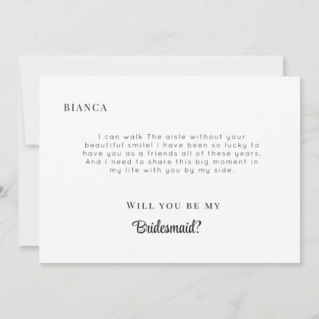 Modern Minimalist Bridesmaid Proposal Card Inbjudningar (Baksida)