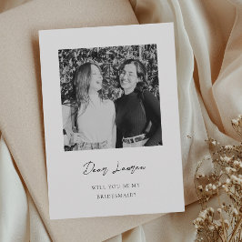 Modern Minimalist Bridesmaid Proposal Photo Card Inbjudningar