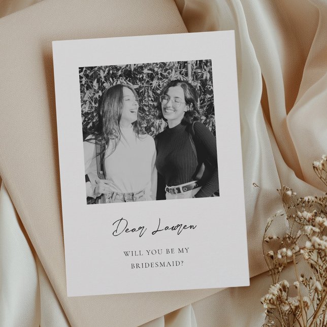 Modern Minimalist Bridesmaid Proposal Photo Card Inbjudningar (Skapare uppladdad)