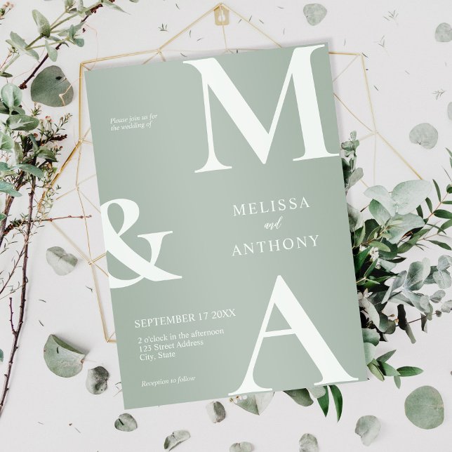 Modern minimalist bröllop i salvia grönt inbjudningar (Modern Minimalist Sage Green Wedding)
