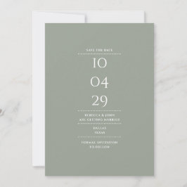 Modern minimalist bröllop i salvia grönt spara datumet