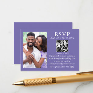Modern minimalist bröllopsfoto Periwinkle QR RSVP Tilläggskort