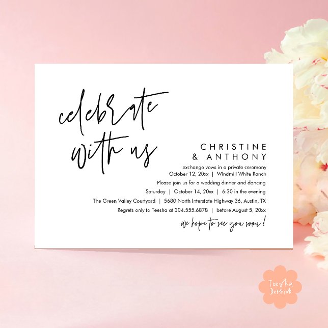 Modern minimalist bröllopsreception middag inbjudningar (Modern Minimalist Wedding Reception Dinner Invitation Card, Celebrate with us, in Black and White)