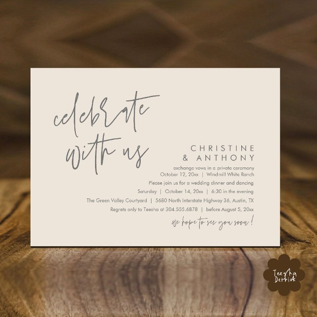 Modern minimalist bröllopsreception middag inbjudningar (Modern Minimalist Wedding Reception Dinner Invitation Card, Celebrate with us, in Cream and Grey)