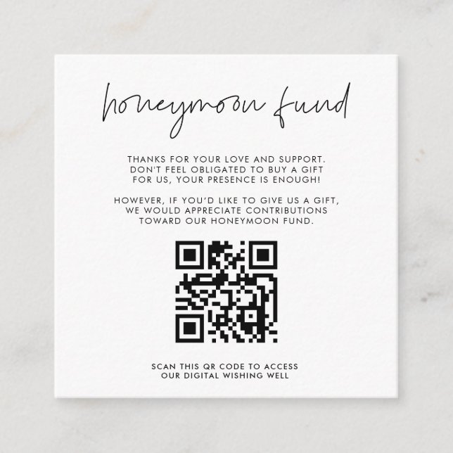 Modern minimalist bröllopsresefond QR-kod Tilläggskort (Framsida)